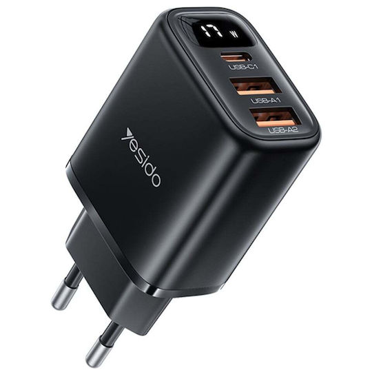 Yesido Incarcator Fara Cablu cu 2 Porturi USB-A si Port USB-C 17W Negru