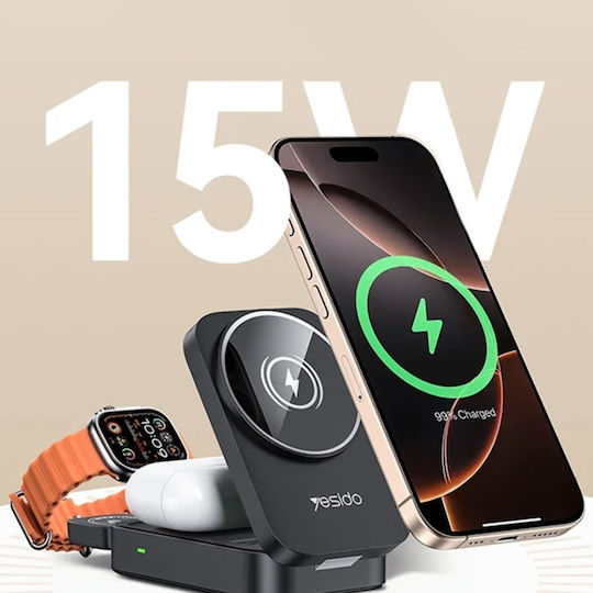 Yesido Încărcător Wireless (Qi Pad) 15W Power Delivery Negru