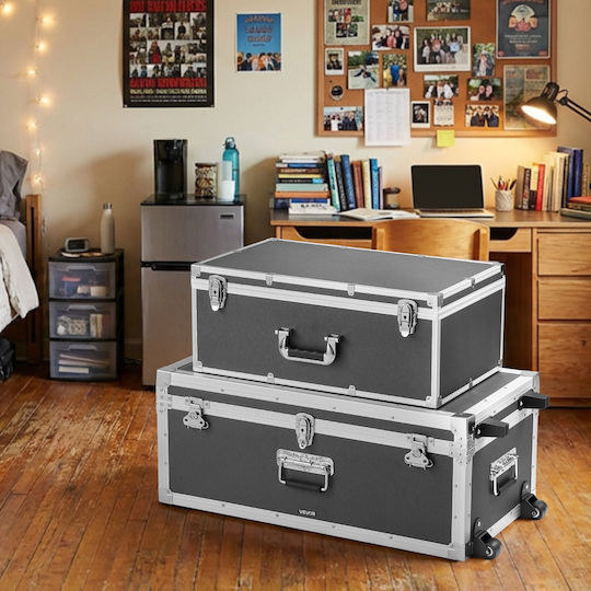 Vevor Metal Storage Box with Wheels and Lid Grey 2 Pieces
