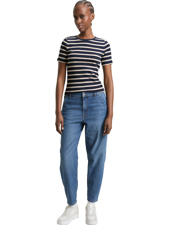 Damen Bluse Gestreift Marineblau Cloud Grau Stripe