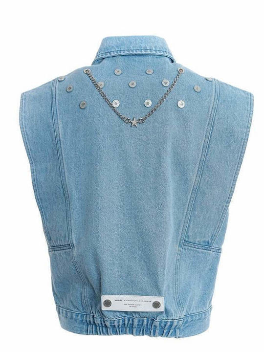 Mod Wave Movement Sleeveless Jean Jacket Blue