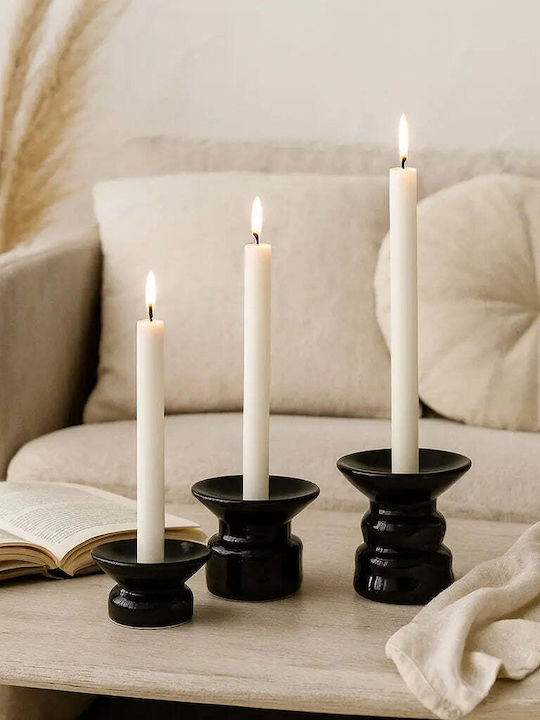Phos & Gaia Set of Ceramic Candle Holders in Black Colour 3 Pieces