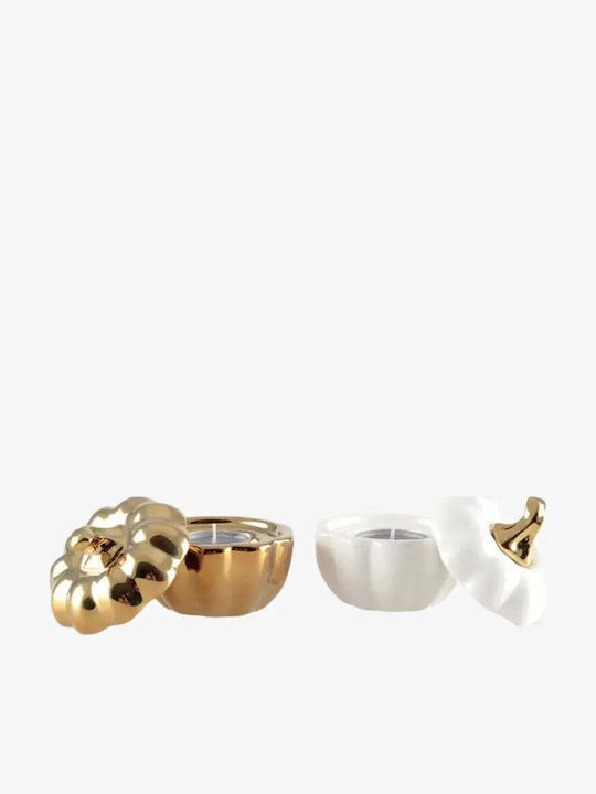 Phos & Gaia Set of Porcelain Candle Holders Suitable for Tealights in Bronze Colour 2 Pieces