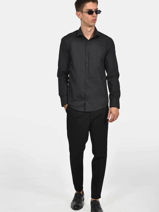 Long Sleeve Cotton Shirt in Regular Fit Black