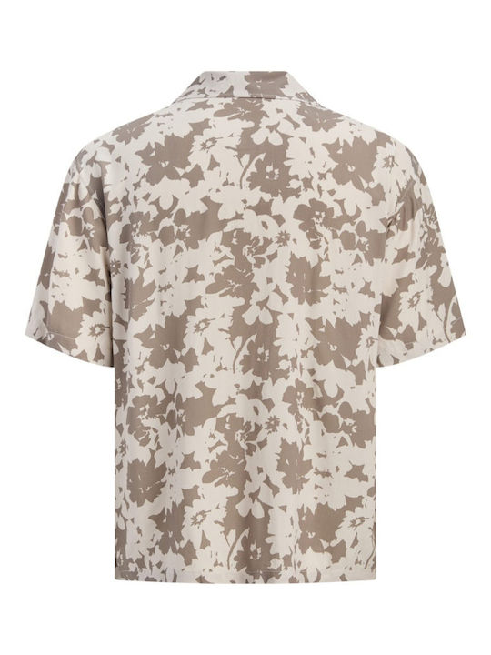 Short Sleeve Shirt in Wide Line Floral Beige 12290012 Moonbeam