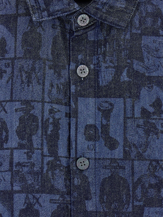 Cămașă Denim cu Mâneci Scurte Regular Fit Albastră
