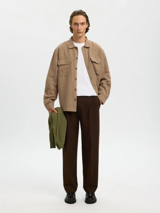 Μακρυμάνικo Λινό Overshirt Caribou(καφέ)
