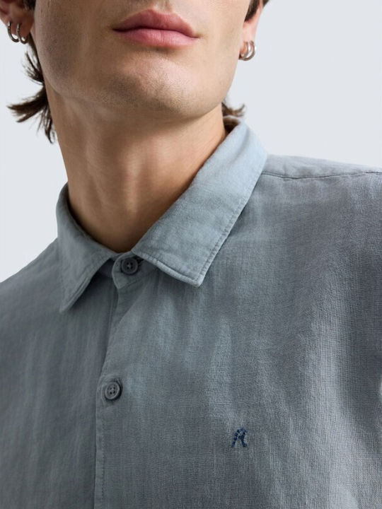 Long Sleeve Linen Shirt Pewter Blue