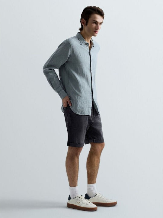 Long Sleeve Linen Shirt Pewter Blue