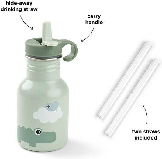 Done by Deer Kids Stainless Steel Water Bottle with Straw Green