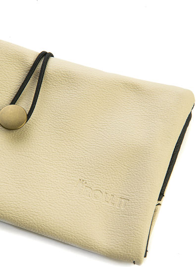 Rollit Tobacco Pouch Made of Beige Artificial Leather Handmade with Button 18x9.5cm