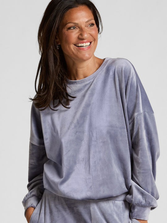 Hunkemöller Winter Damen Schlafanzug Bluse Blau
