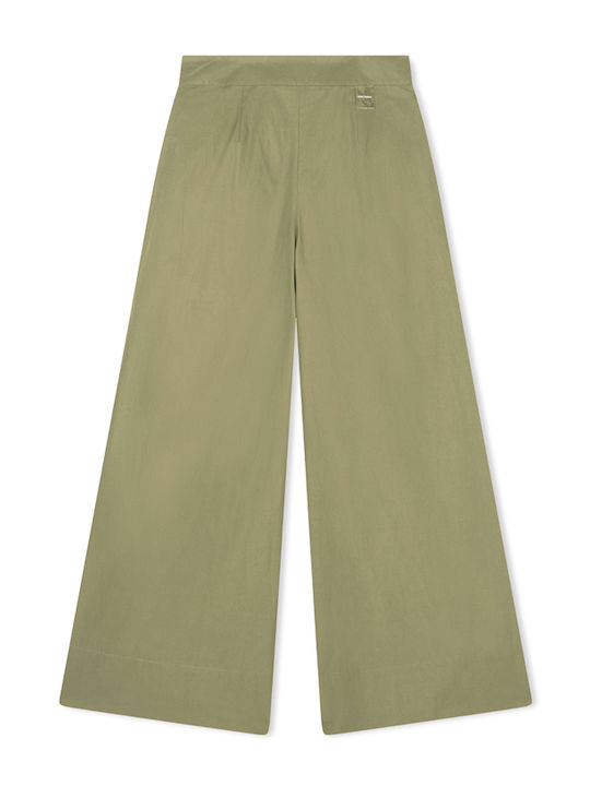 Damen Hochgeschnittene Baumwollhose in Gerader Bein Stil Khaki