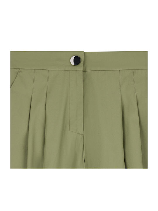Damen Hochgeschnittene Baumwollhose in Gerader Bein Stil Khaki