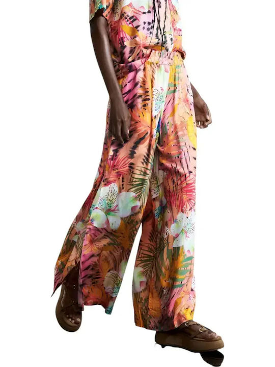 Women's Pantaloons with Rubber Band in Regular Fit Floral Orange
