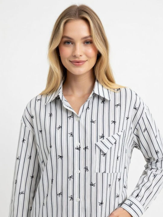 Langärmeliges Damen-Denim-Hemd Blau Gestreift