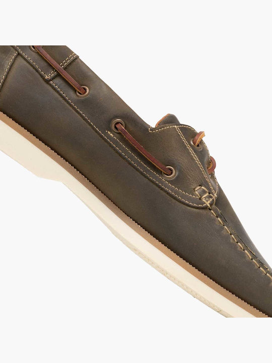 Leather Men's Boat Shoes In Green Color