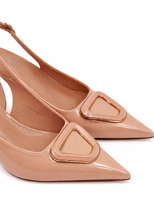 Pointed Toe Heels in Patent Leather with Strap Pink