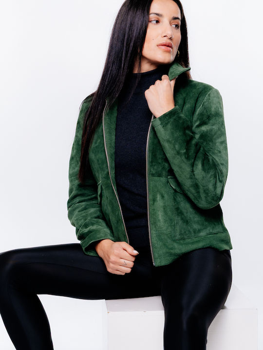 Jachetă Dama Suede pentru Iarnă Verde