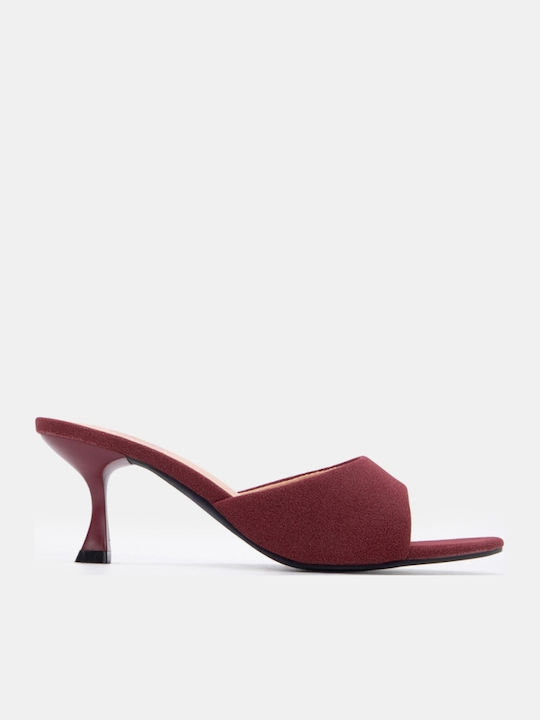 Suede Mules With Low Heel In Burgundy Colour