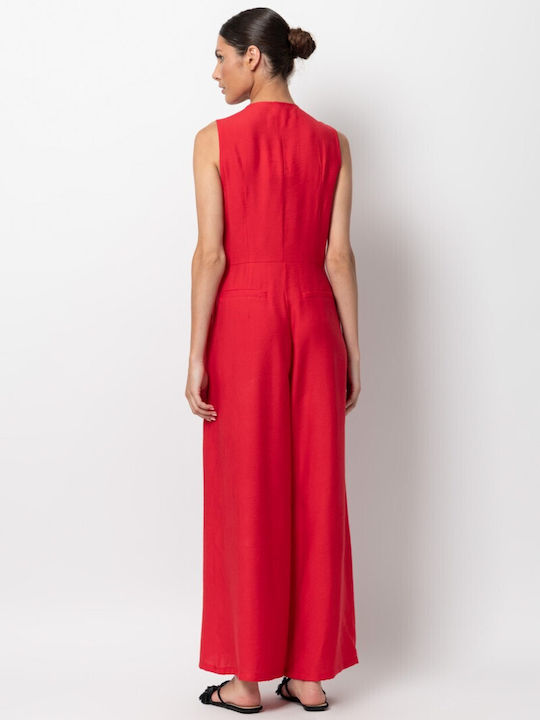 Women’s Sleeveless One-piece Jumpsuit Red 55-25-006A-2