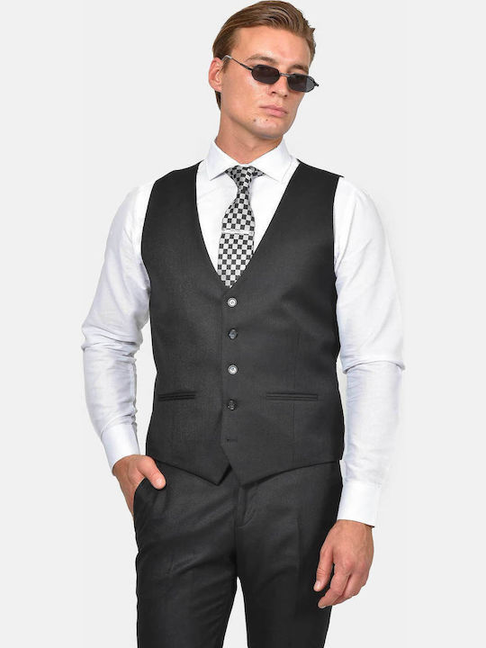 Winter Men's Suit with Vest Slim Fit Black