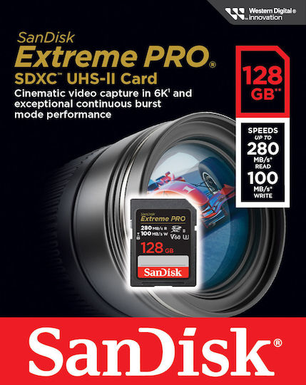 Sandisk Extreme PRO SDXC 128GB U3 V60 UHS-II с адаптер