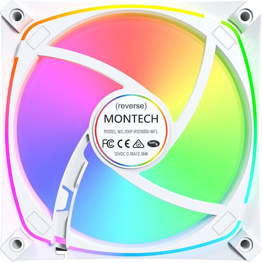 Montech RX120 PRO Reverse Blade Case Fans (1760rpm / 72.3cfm) with RGB Lighting and 4-Pin PWM Connection Pack of 3 White