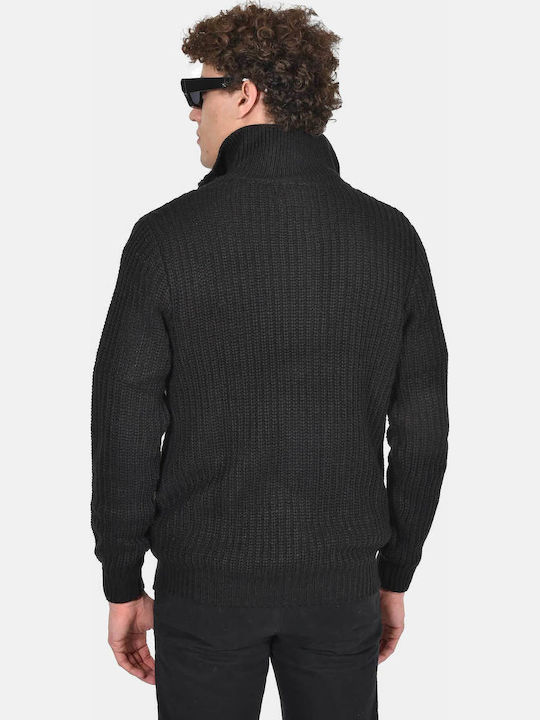 Herren Gestrickte Fleecejacke mit Buttons Schwarz