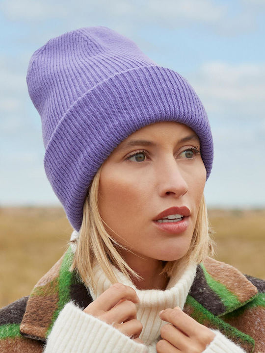 Beanie Unisex Beanie with Rib Knit in Purple Colour