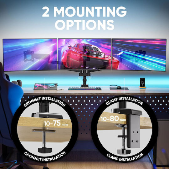 Onkron Stand Desk Mounted for 3 Monitors up to 32" with Arm (G280-B)