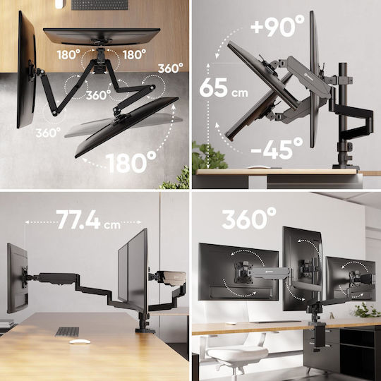 Onkron Stand Desk Mounted for 3 Monitors up to 32" with Arm (G280-B)