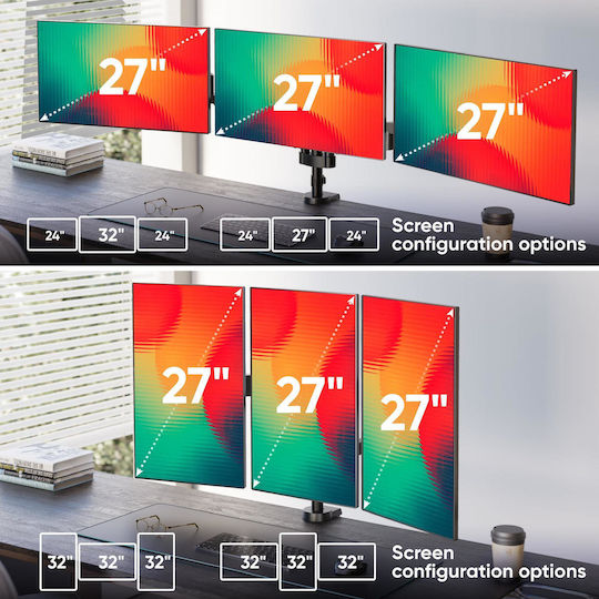 Onkron Stand Desk Mounted for 3 Monitors up to 32" with Arm (G280-B)