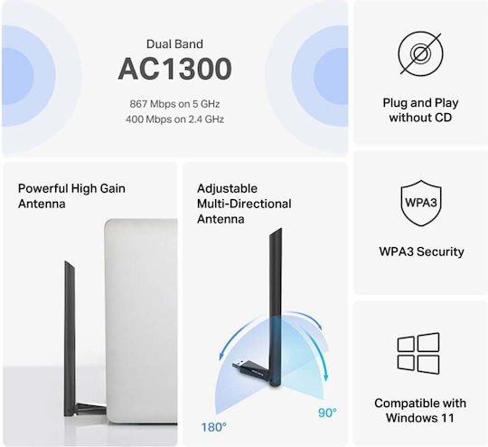 Mercusys Ma30h Αντάπτορας Δικτύου USB με Ασύρματη Σύνδεση Wi-Fi (Πρότυπο v1)