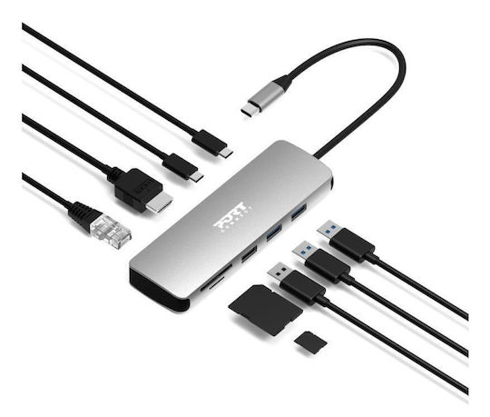 Port Designs USB-C Докинг Станция Сив