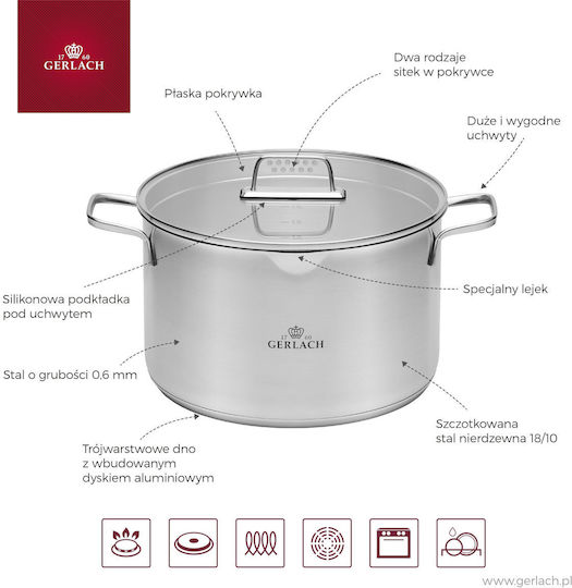 Gerlach Ambiente Oală Marmită Oțel Inoxidabil 7lt 24cm