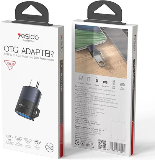 Adaptor OTG Type-C La USB 3.0 5Gbps QC18W Aliaj De Aluminiu Gri