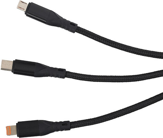 Einparts Cablu 3in1 12m 3A La USB-C Micro USB Lightning Sleeve