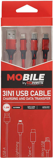 Einparts Cablu 3-în-1 12m 3A USB-C Micro USB Lightning Lungă Durabilitate