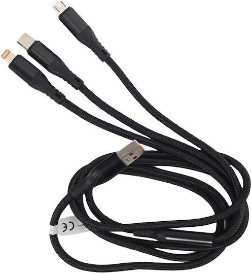 Einparts Cablu 3in1 12m 3A La USB-C Micro USB Lightning Sleeve