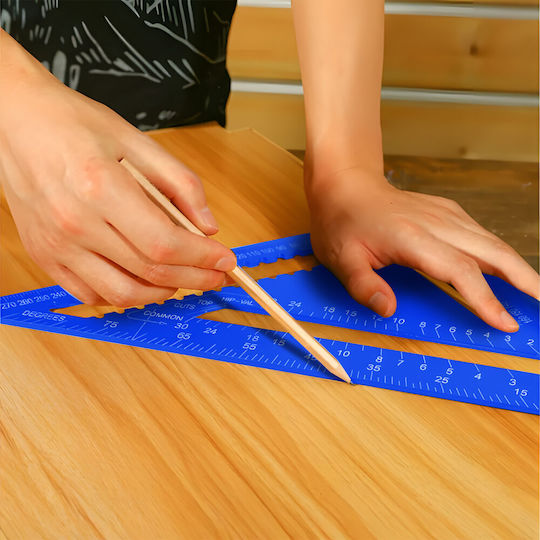 Set Echer T 5 Creioane Mănuși Aluminiu Unghiuri 90° 45° 300 X 430 X 4 Mm Mm Inch Picior Muchii Finisate Triunghiular Albastru