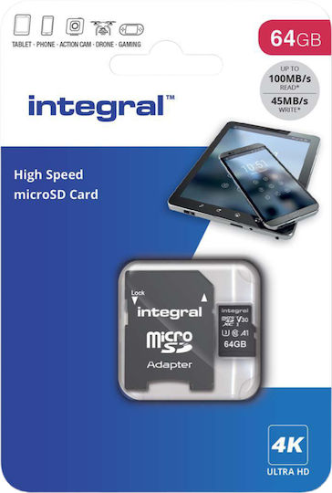 Integral microSDHC XC V30 UHS-I U3 Hochgeschwindigkeits-Speicherkarten 64GB Schwarz