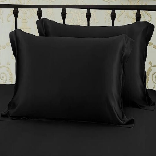Kotonia Home Set Lenjerie Pat King Size 4 Piese Satin Damasc Deluxe Bumbac 100% Negru