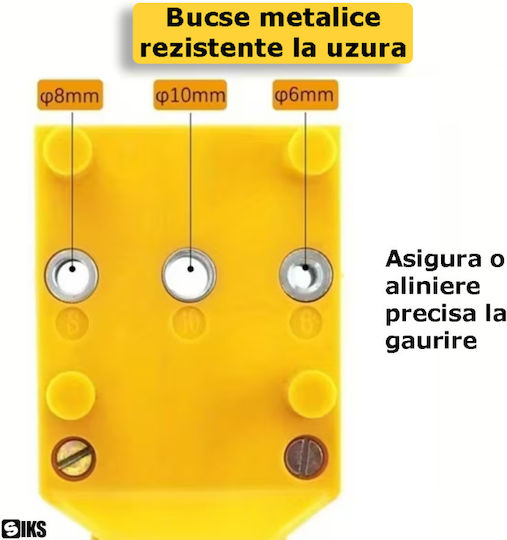 Siks Drilling Guide Template Wood Chipboard Precise Hole Positioning Device Hinge Hole Fixing Compatible 6 8 10mm Dowels Self-centering Adjustable Stoppers Yellow