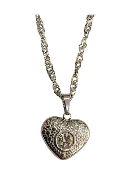 Kalliopi Silver Necklace With Heart Design Made Of Steel