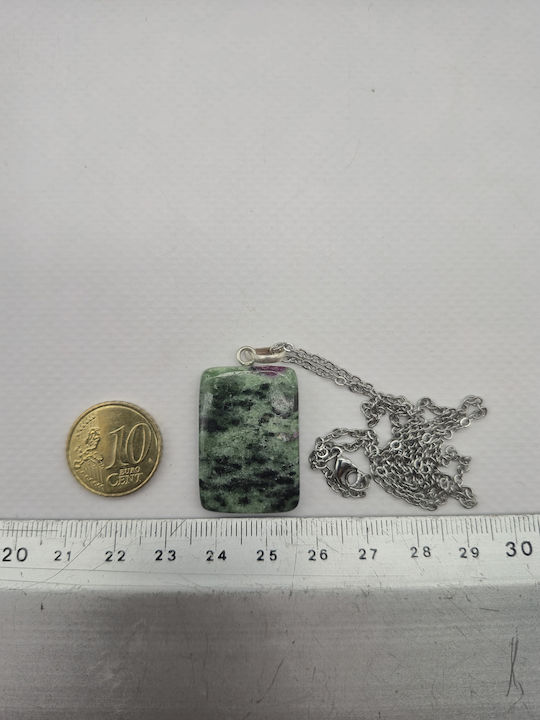 Ruby Zoisite Cabochon Necklace Stainless Steel Chain