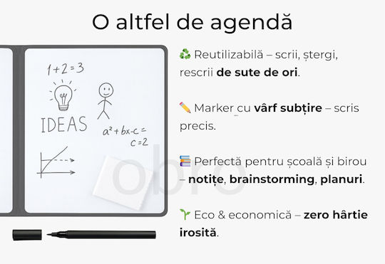 Obro Wiederverwendbare Trockenabwischbare Tafel Agenda A5 Schreib Löschen Umschreiben Set Marker & Tuch Schule Büro Planung Grau