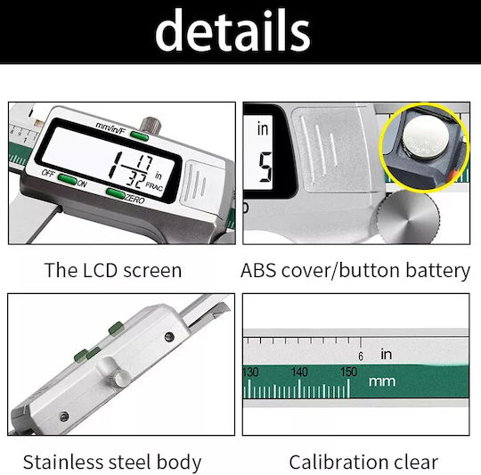 Zola Subler Electronic de Precizie Acuratețe Maximă 0.01 Mm 1/128 Inch 0-150 Mm Viteză de Măsurare 1.5 M S Oțel Galvanizat 23.6 Cm