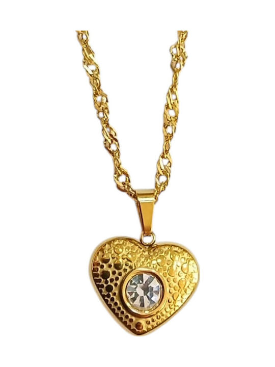 Kalliopi Silver Necklace With Heart Design From Gold Plated Steel