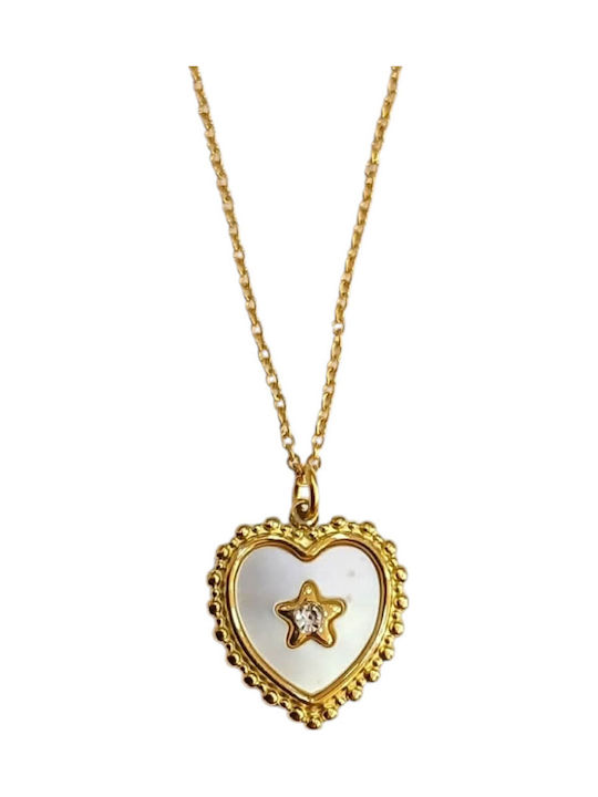 Kalliopi Silver Necklace With Heart Design From Gold Plated Steel